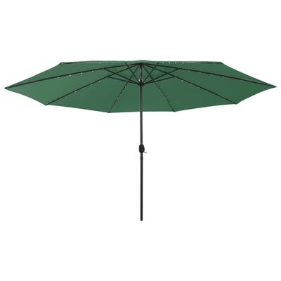 vidaXL Градински чадър с LED лампички и метален прът, 400 см, зелен