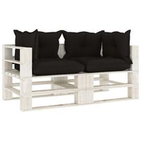 vidaXL Градински 2-местен палетен диван с черни възглавници дърво