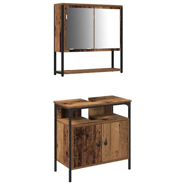 vidaXL Комплект мебели за баня с рафт 2 pcs Кафяво Инженерно дърво