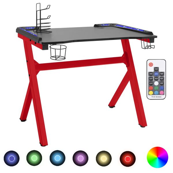 vidaXL Гейминг бюро LED с Y-образна форма черно и червено 110x60x75 см