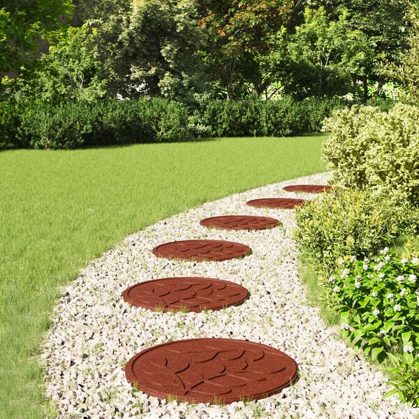 vidaXL Стъпаловиден камък 6 pcs Червено &Oslash; 44 x 2 см Каучук