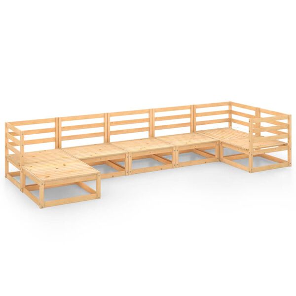 vidaXL Градински лаундж комплект, 7 части, борово дърво масив