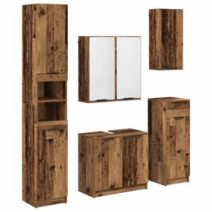 vidaXL Комплект мебели за баня 5 бр. Старо дърво 64,5 x 33,5 x 59 см