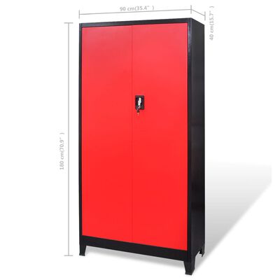 vidaXL Шкаф за инструменти, стомана, 90x40x180 cм, червено и черно
