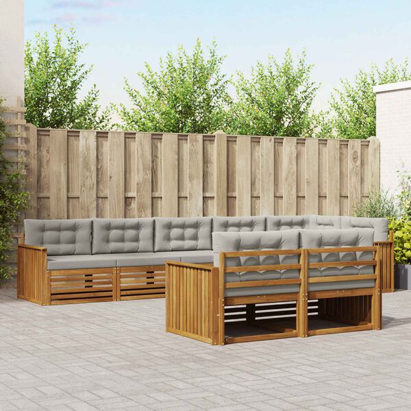 vidaXL Комплект дивани за открито 8 pcs Естествено и светло сиво