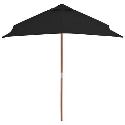 vidaXL Градински чадър с дървен прът, черен, 150x200 см
