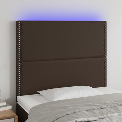 vidaXL LED горна табла за легло, кафява, 90x5x118/128 см