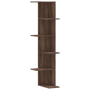 vidaXL Стенен ъглов рафт кафяв дъб 36,5x36,5x140 см инженерно дърво
