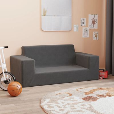 vidaXL 2-местен детски диван, антрацит, мек плюш