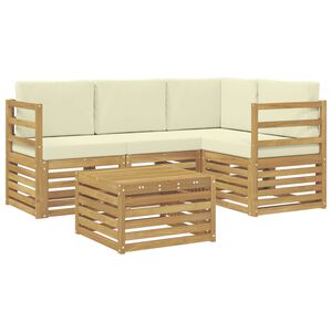 vidaXL Комплект дивани за открито 5 pcs Бяло и кремаво Полиестер