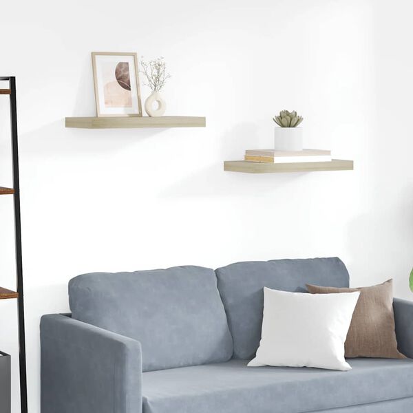 vidaXL Окачени стенни рафтове, 2 бр, дъб, 50x23x3,8 см, МДФ