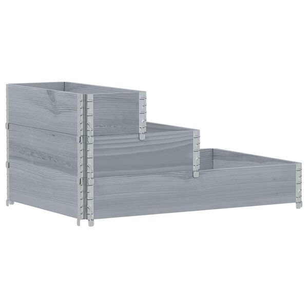 vidaXL 3-степенна повдигната леха, сива, 120x80 см, бор масив