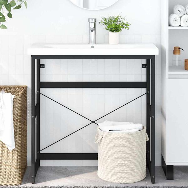 vidaXL Рамка за мивка за баня, черна, 79x38x83 см, желязо