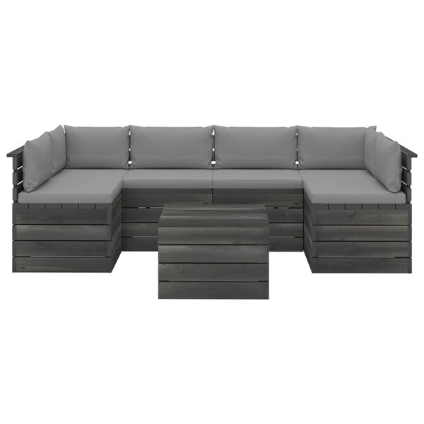 vidaXL Градински лаундж комплект палети възглавници 7 части бор масив