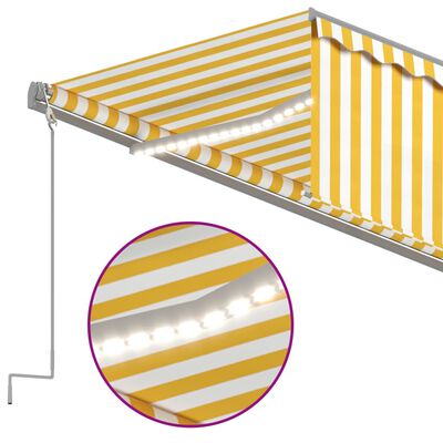 vidaXL Ръчно прибиращ се сенник с щора и LED, 6x3 м, жълто и бяло