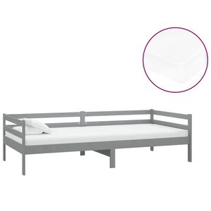 vidaXL Дневно легло с матрак, 90x200 см, сиво, борово дърво масив