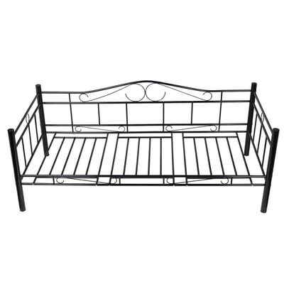 vidaXL Дневно легло с матрак, черно, метал, 90x200 см