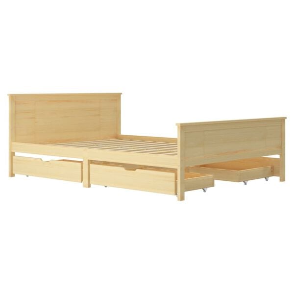 vidaXL Рамка за легло с 4 чекмеджета, бор масив, 140x200 см