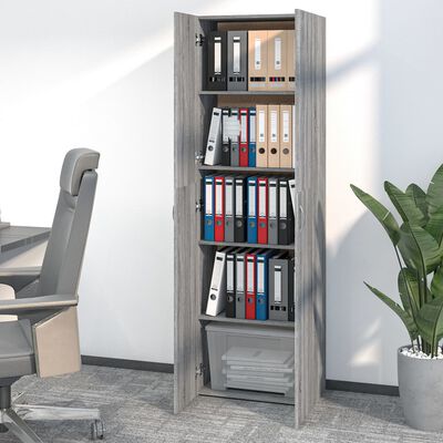 vidaXL Офис шкаф, сив сонома, 60x32x190 см, инженерно дърво