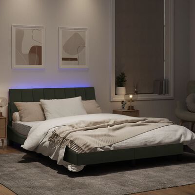 vidaXL Рамка за легло с LED осветление, светлосива, 140x190 см, кадифе