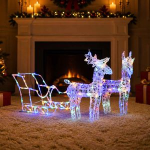 vidaXL Коледна украса елени с шейна, 160 LED, 130 см, акрил