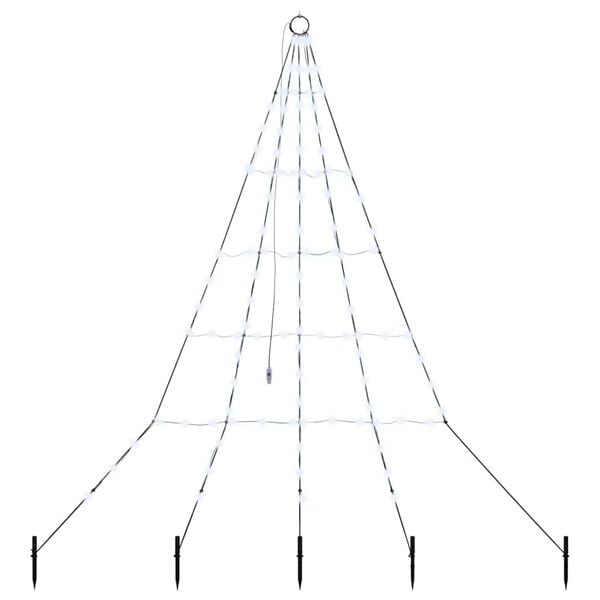 vidaXL LED коледна елха с колчета за земя Хладно бяло 182 см Метал