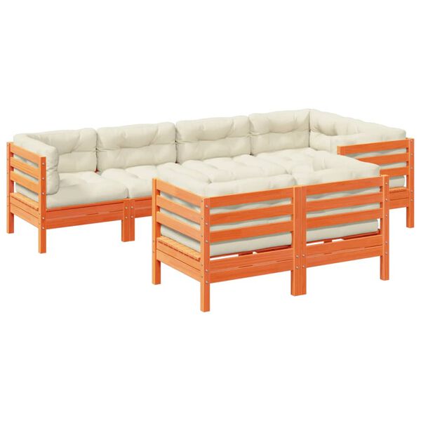 vidaXL Градински комплект с възглавници, 7 части, восъчнокафяв