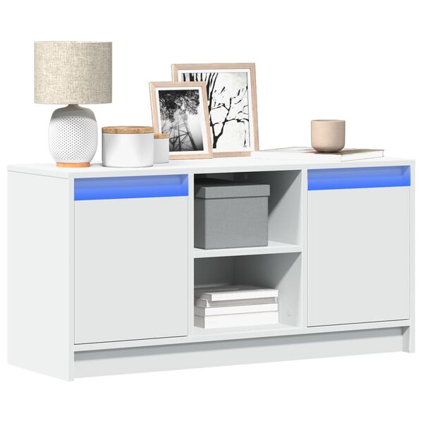 vidaXL ТВ шкаф с LED, бял, 100x34x50 см, инженерно дърво