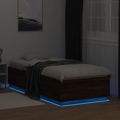 vidaXL Рамка за легло с LED осветление, кафяв дъб, 100x200 см