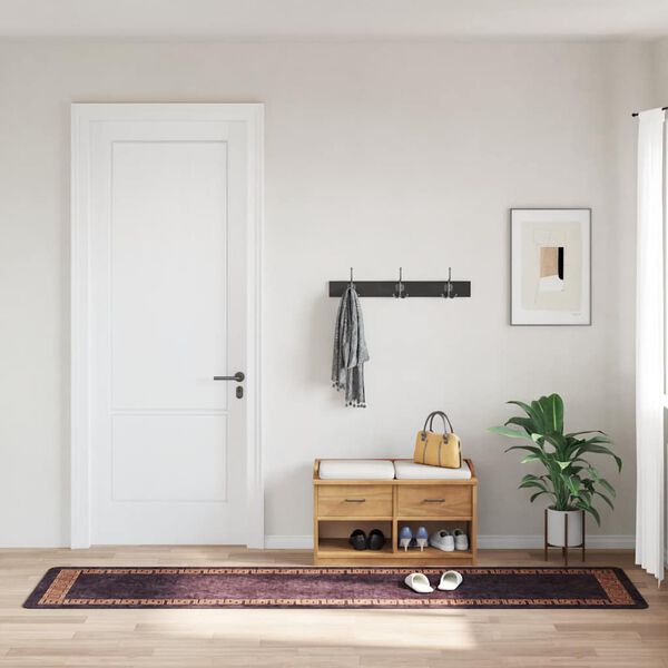 vidaXL Килим, миещ се, черно и златисто, 80x300 см