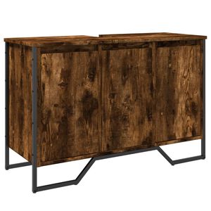 vidaXL Шкаф за мивка за баня, опушен дъб, 91x35x60 см, инженерно дърво