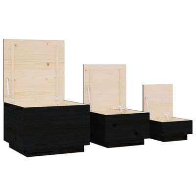 vidaXL Кутии за съхранение с капаци 3 бр черни борова дървесина масив