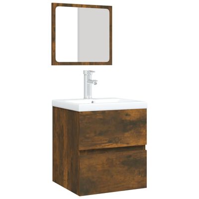 vidaXL Шкаф за баня с мивка и огледало, опушен дъб
