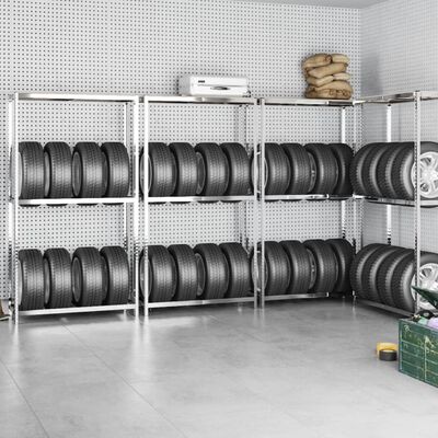 vidaXL Стелажи за гуми с 2 рафта 4 бр сребристи 110x40x180 см стомана