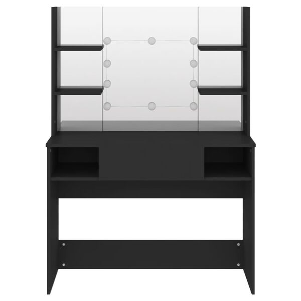 vidaXL Тоалетка с LED лампи, 100x40x135 см, МДФ, черна