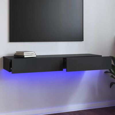 vidaXL ТВ шкаф с LED осветление, сив гланц, 120x35x15,5 см