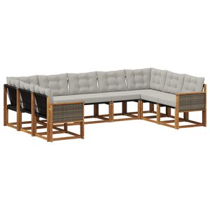 vidaXL Комплект дивани за открито 9 pcs Естествено и светлосиво