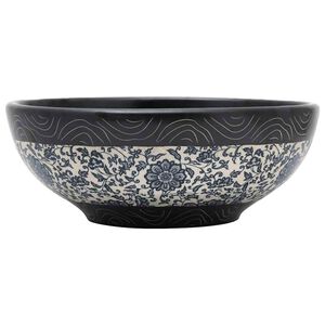 vidaXL Мивка за плот, черно и синьо, кръгла, &Phi;41x14 см, керамика