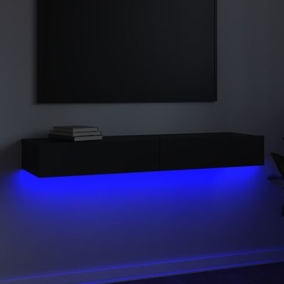 vidaXL ТВ шкаф с LED осветление, черен, 120x35x15,5 см