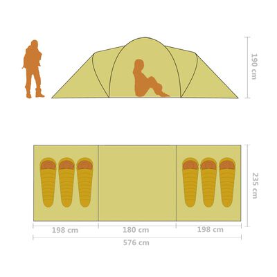 vidaXL Палатка за къмпинг за 6 души, сиво и оранжево