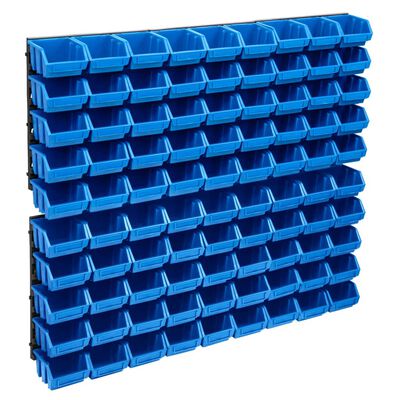 vidaXL Стенен органайзер с 96 бр кутии за инструменти синьо и черно