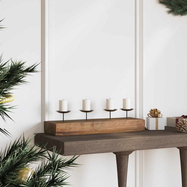 vidaXL Свещник Естествен 50 x 15 x 10 см Масивна тикова дървесина