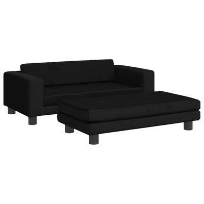 vidaXL Детски диван с табуретка за крака, черен, 100x50x30 см, кадифе