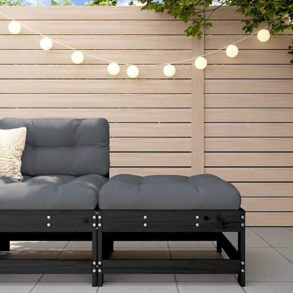 vidaXL Градинска табуретка с възглавница, черна, бор масив