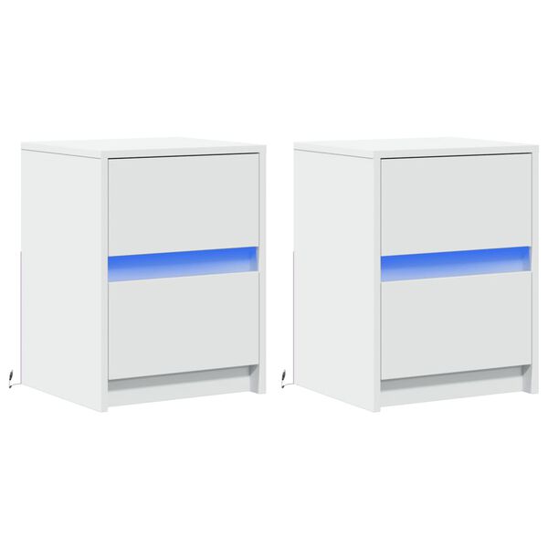vidaXL Нощни шкафчета с LED, 2 бр, бяло, инженерна дървесина