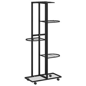 vidaXL 5-етажна стойка за цветя на колела 44x23x100 см черна желязо
