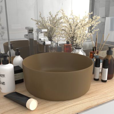 vidaXL Луксозна кръгла мивка, матово кремава, 40x15 см, керамика
