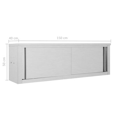 vidaXL Кухненски стенен шкаф с плъзгащи врати, 150x40x50 см, стомана