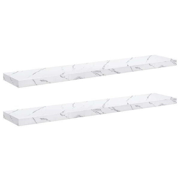 vidaXL Стенен рафт 2 pcs Бял мрамор 120 x 23,5 x 4 см Инженерно дърво