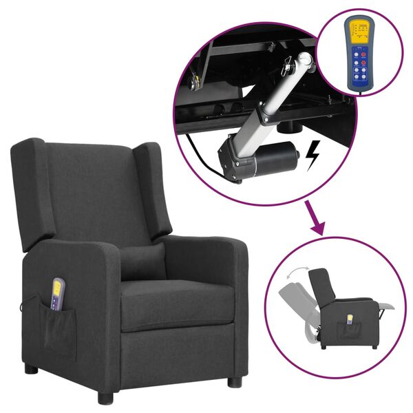 vidaXL Изправящ масажен стол, тъмносив, текстил